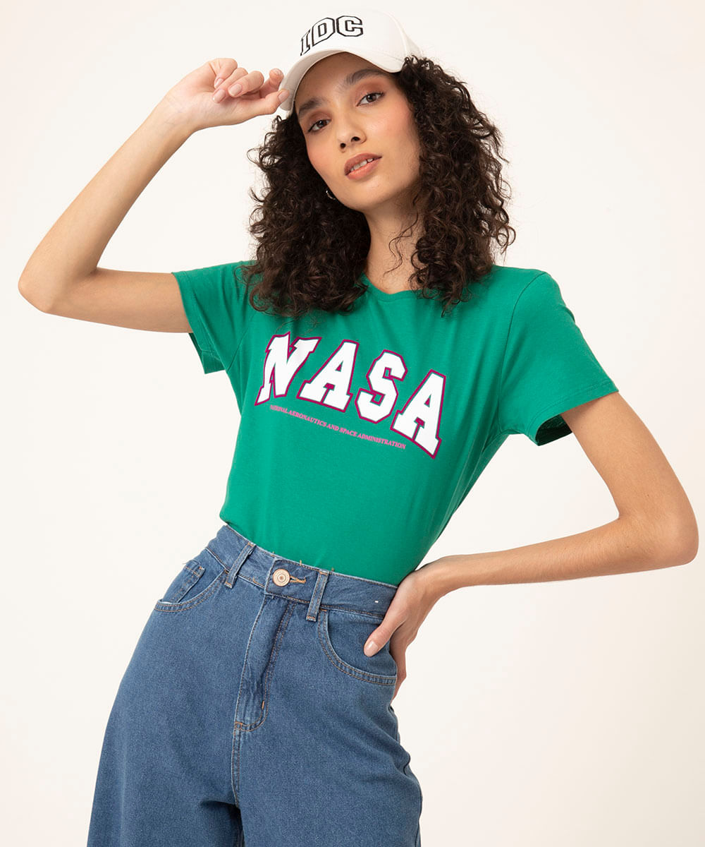 camiseta de algodão manga curta nasa verde