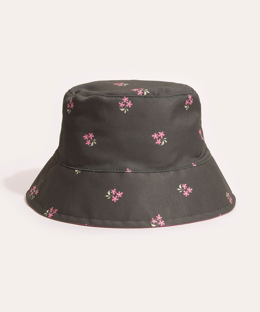 chapéu bucket dupla face floral verde