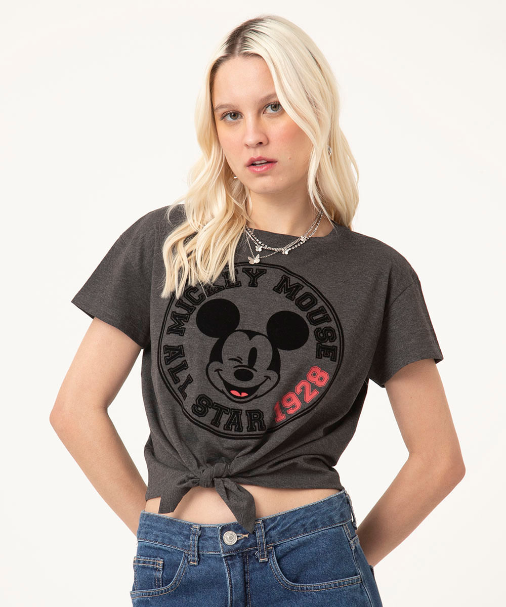 camiseta manga curta mickey com nó chumbo