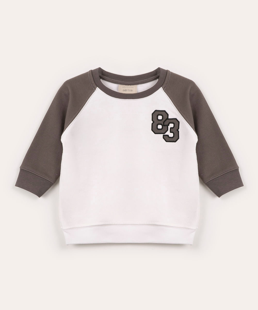 blusão infantil raglan de moletom off white