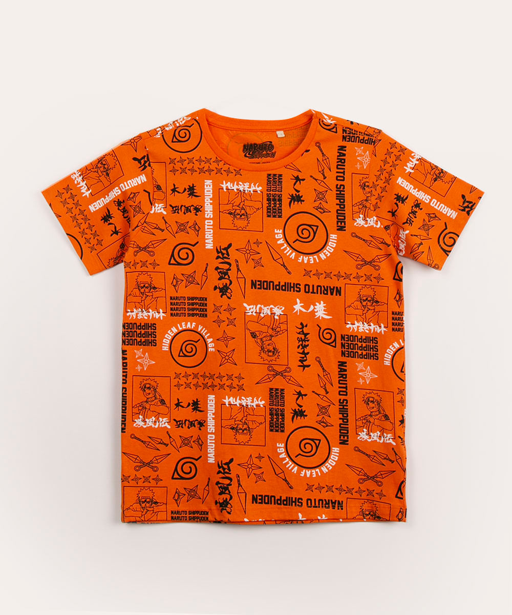 camiseta juvenil manga curta naruto laranja