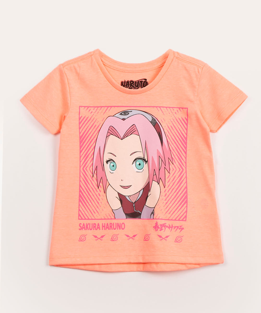 blusa infantil manga curta naruto coral