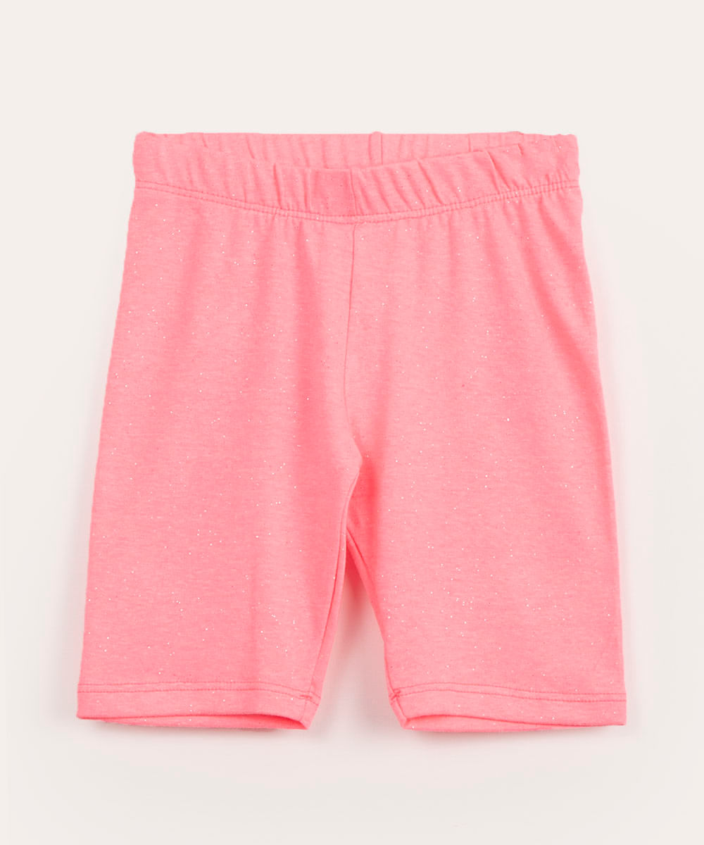 bermuda infantil ciclista com glitter rosa neon