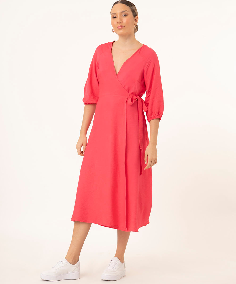 vestido chemise com faixa para amarrar Pink