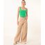 Calça Wide Leg Cargo De Sarja Kaki