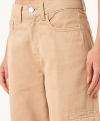 Calça Wide Leg Cargo De Sarja Kaki detalhe cintura