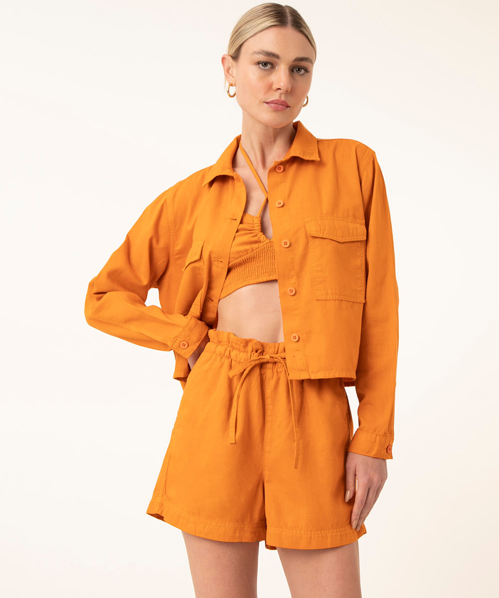 short clochard cintura alta laranja