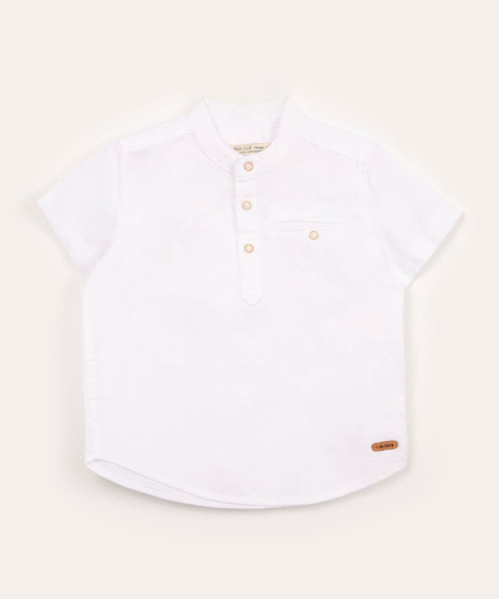 camisa infantil manga curta gola padre com bolso off white