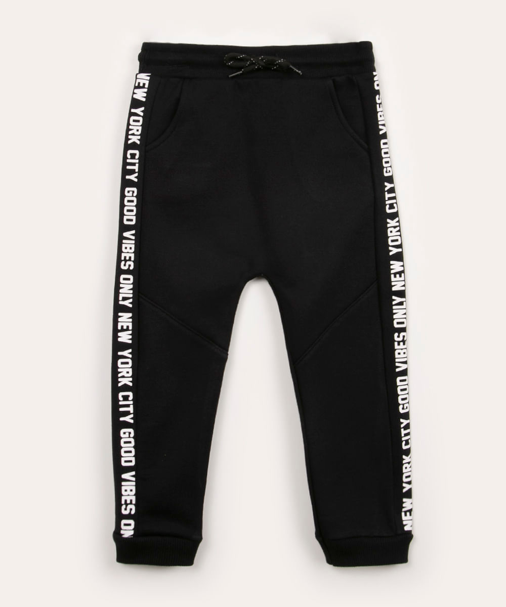 calça infantil de moletom good vibes preto