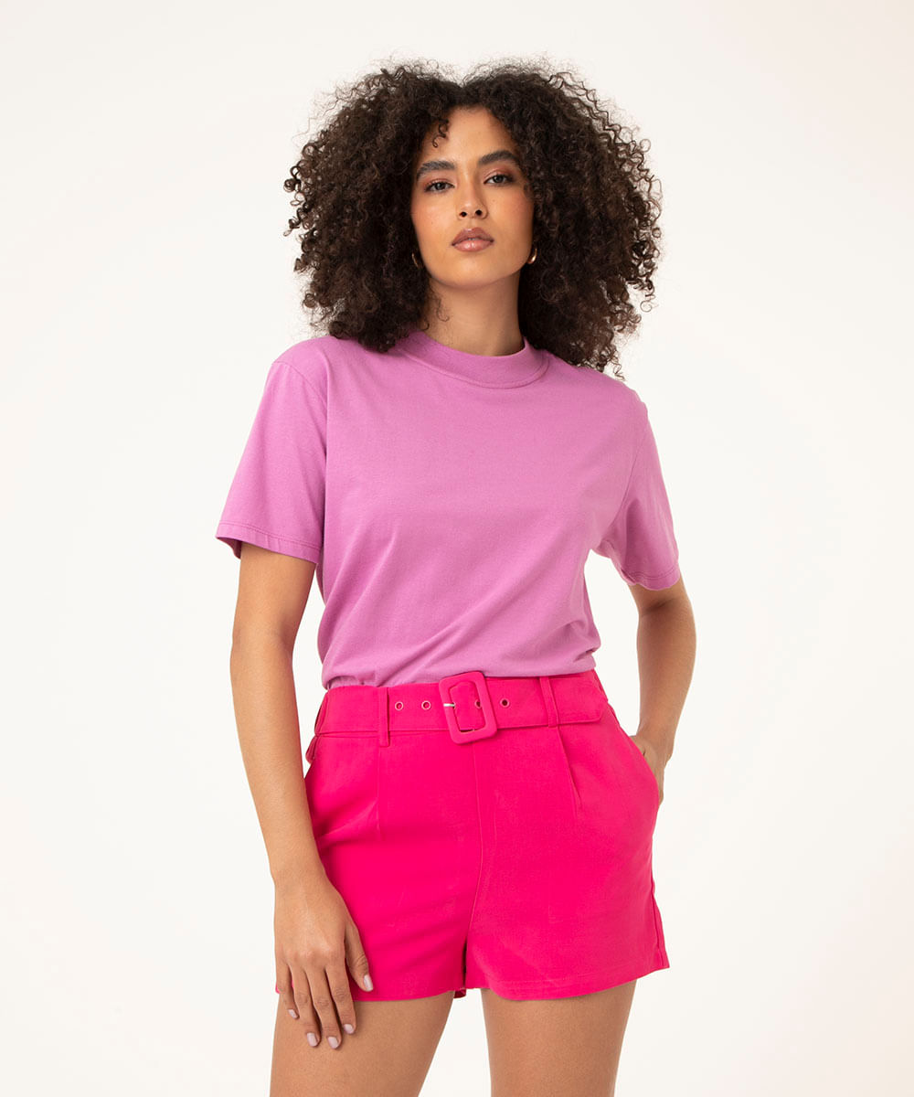 short alfaiataria com cinto cintura alta pink