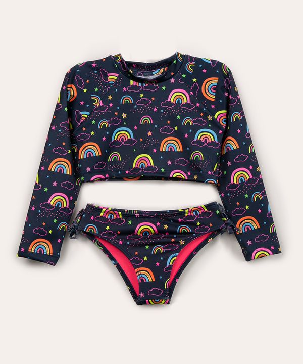 biquíni infantil manga longa cropped arco-íris azul marinho 6