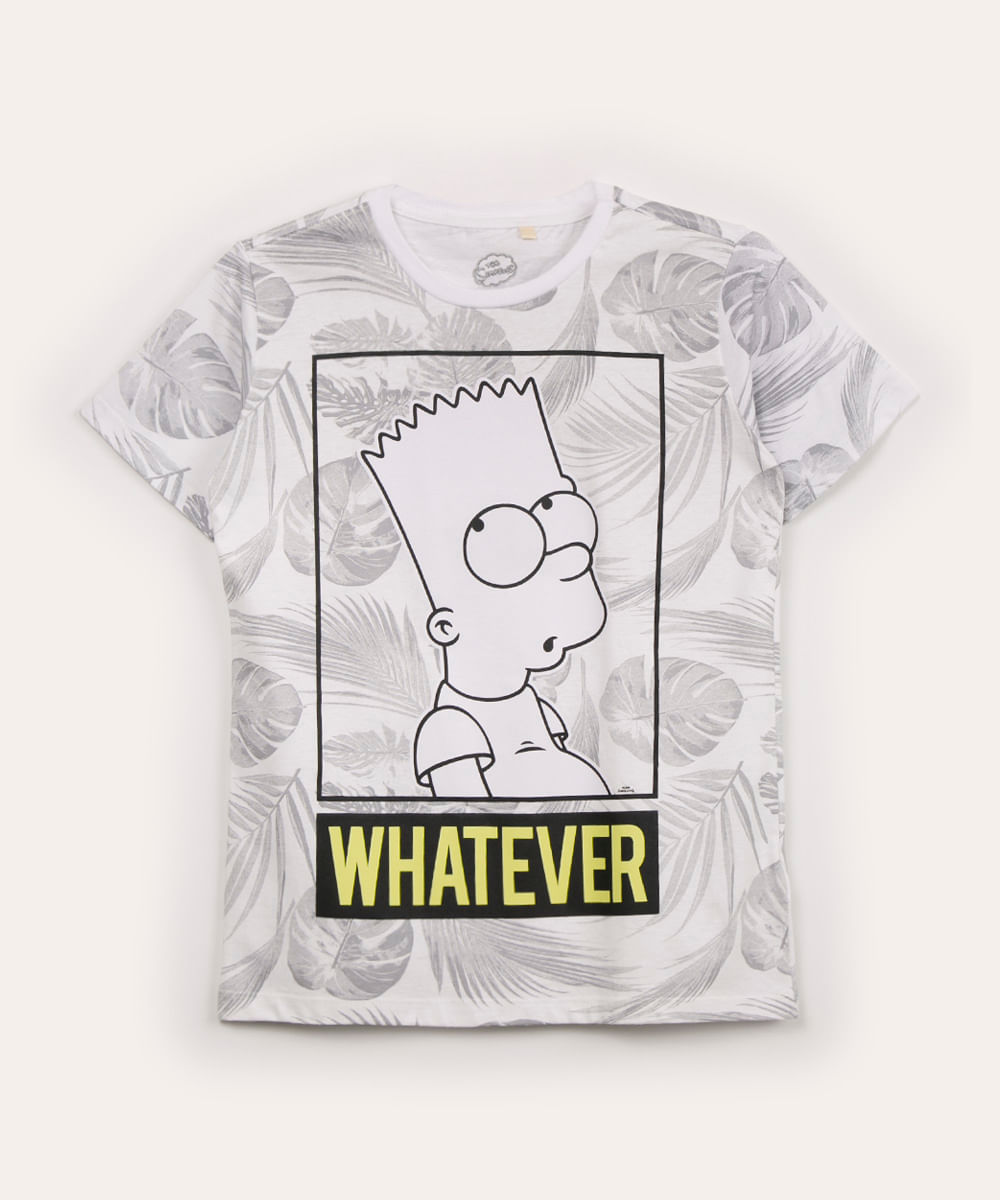 camiseta juvenil manga curta bart simpson off white