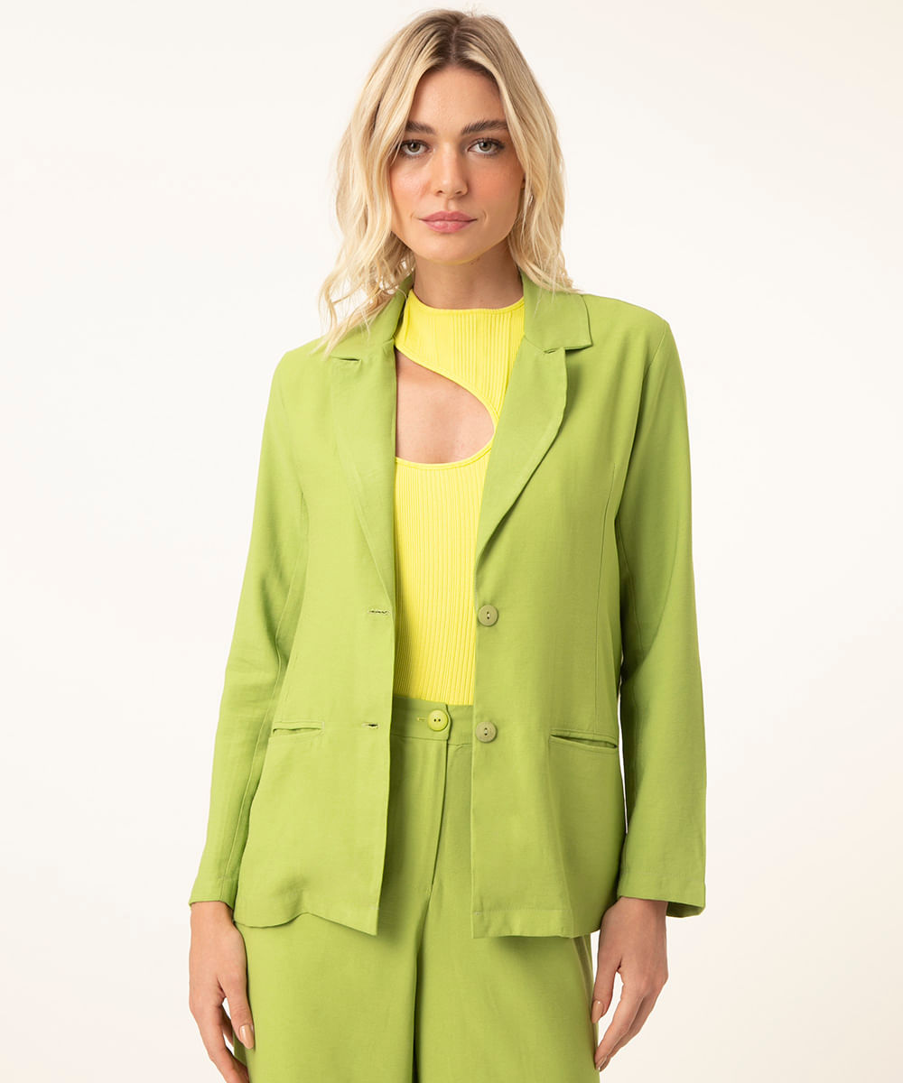 blazer longo alfaiataria com bolsos verde médio