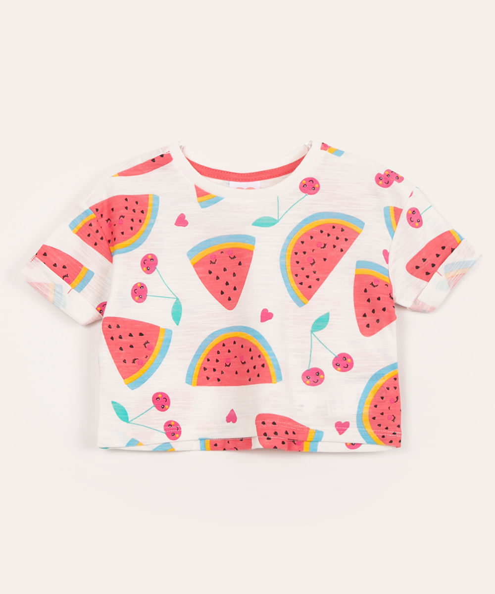 blusa infantil manga curta melancia off white