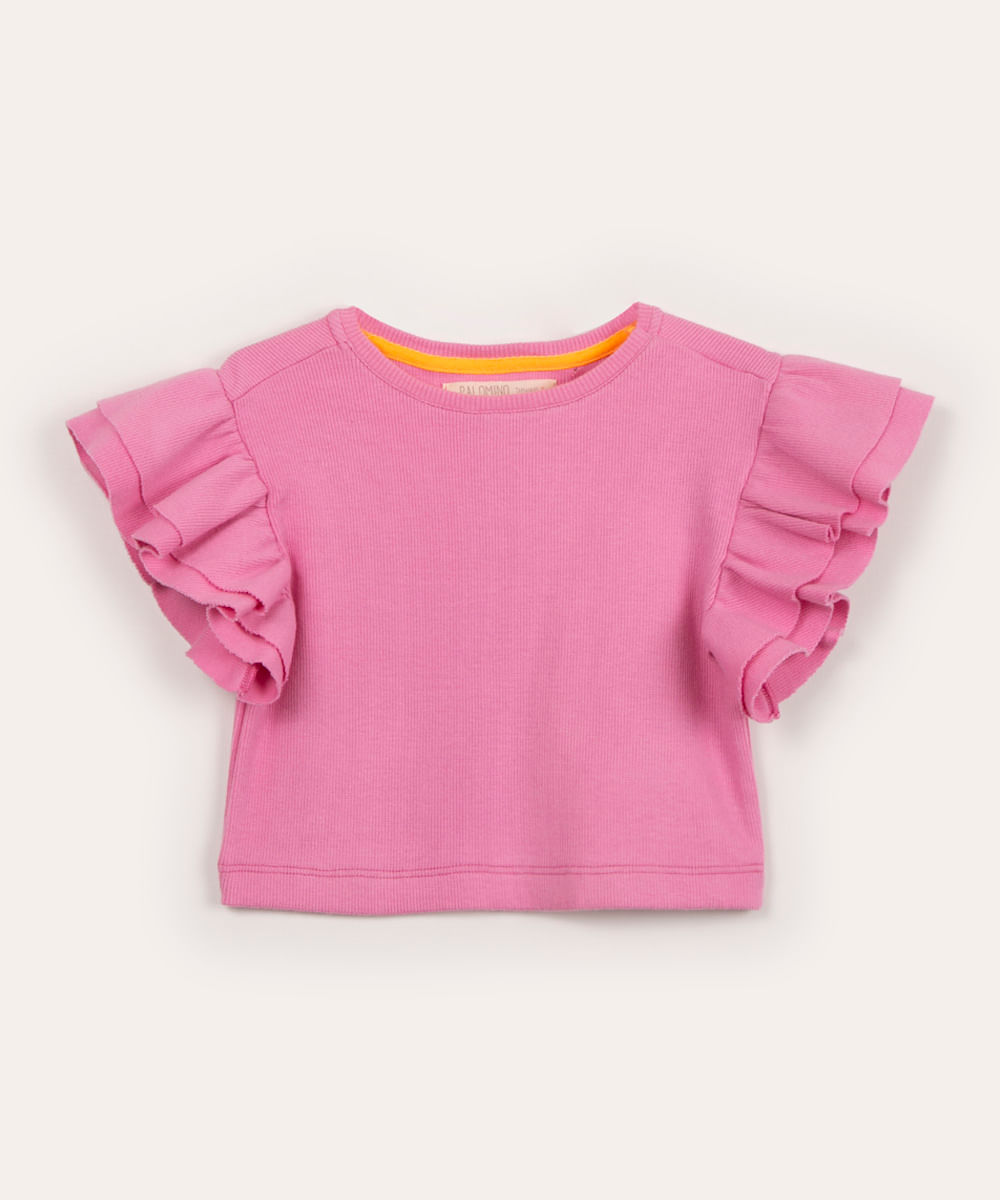 blusa infantil manga curta babados pink