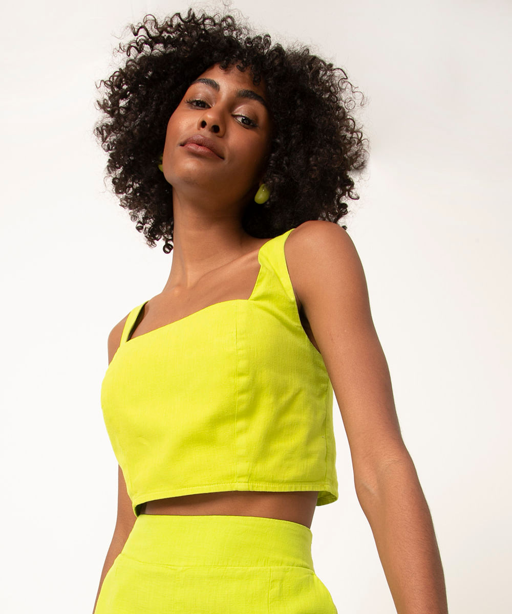 top cropped decote quadrado verde