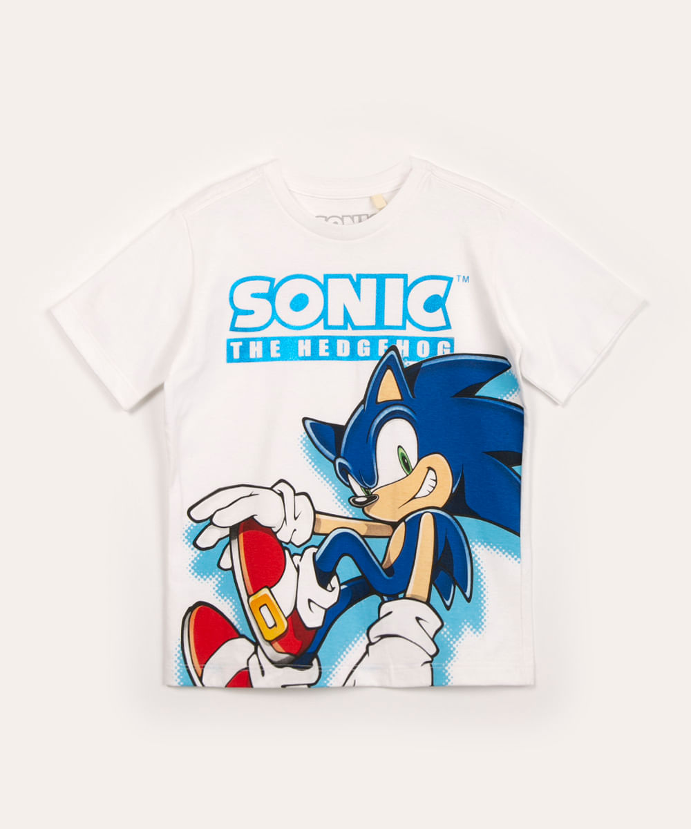 camiseta infantil manga curta sonic off white