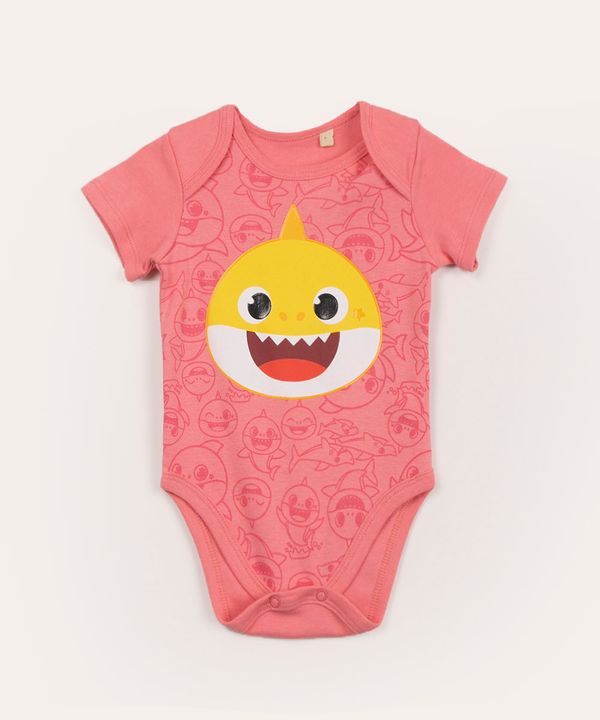 body infantil manga curta baby shark rosa 9-12