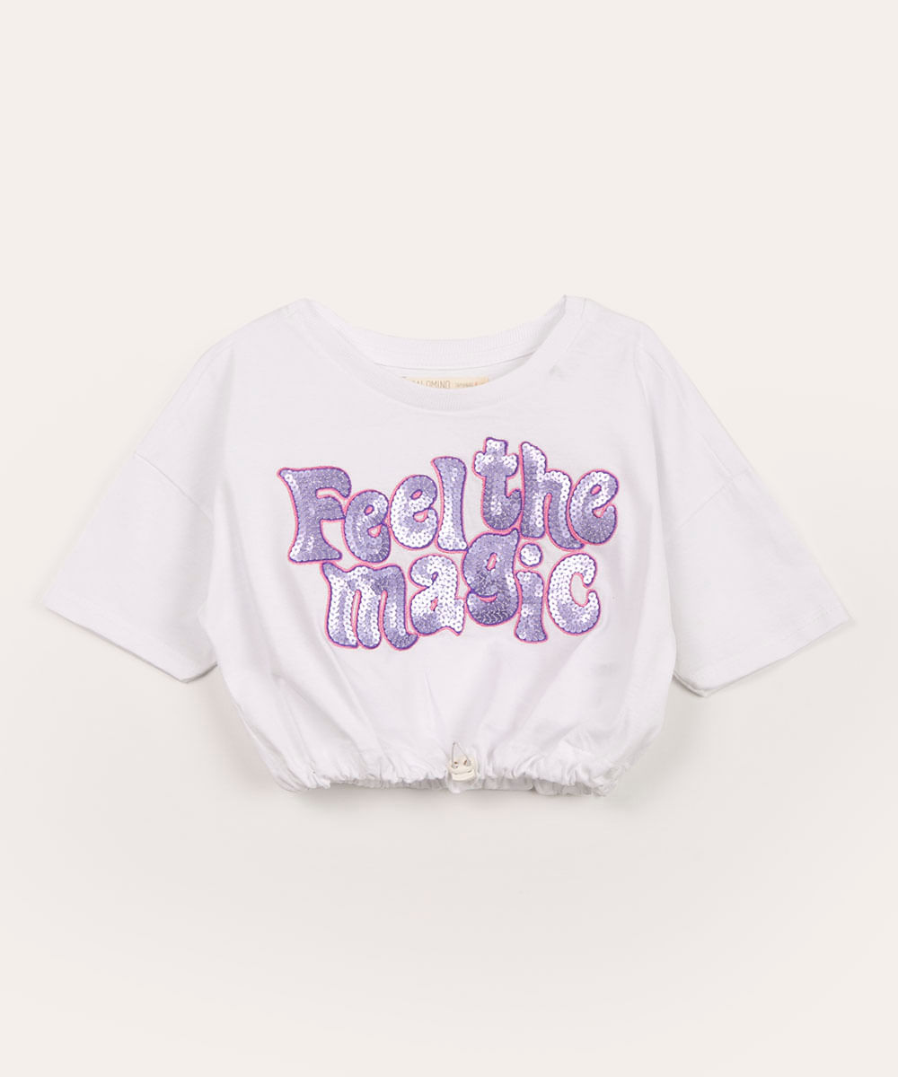 blusa infantil cropped manga curta paetês off white