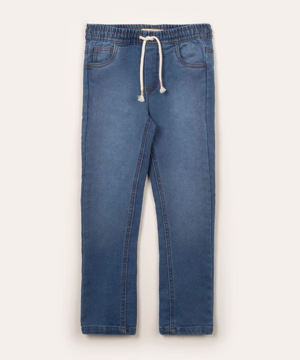 calça infantil jeans cós elástico azul médio