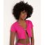 blusa canelada cropped manga curta abertura frontal borboleta pink