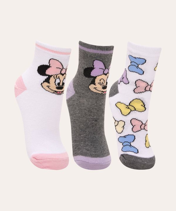 kit de 3 pares de meias cano médio minnie mouse multicor 30-33