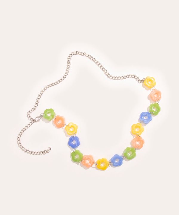 cinto de corrente com flores multicor P