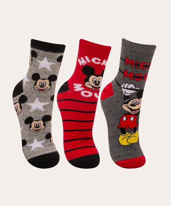 kit de 3 pares de meias cano médio mickey mouse multicor 26-29