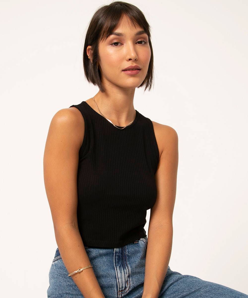 cropped de viscose básico preto