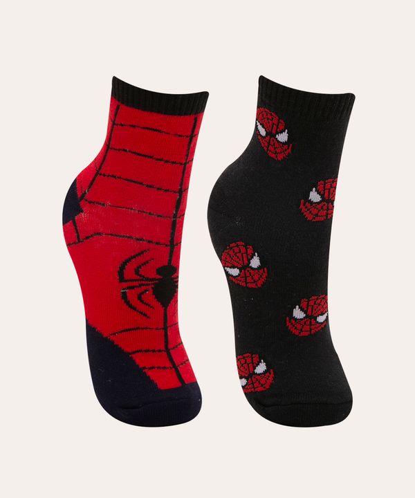 Kit de 2 Meias Infantis Cano Médio Estampadas Homem-Aranha Multicor 22-25