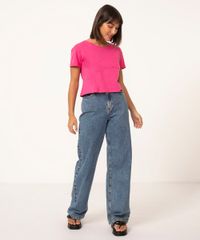 Blusa-Feminina-Basica-Cropped-com-Bolso-Manga-Curta-Decote-Redondo-Rosa-Escuro-9883461-Rosa_Escuro_3