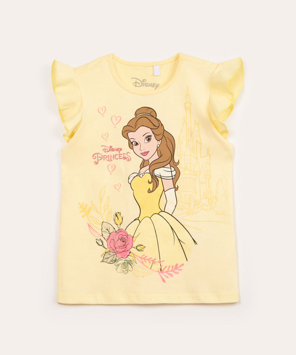 blusa infantil manga curta babados bela glitter amarelo