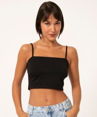 top cropped faixa alça fina preto