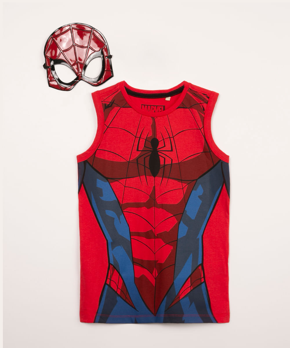 regata infantil homem aranha + máscara vermelho