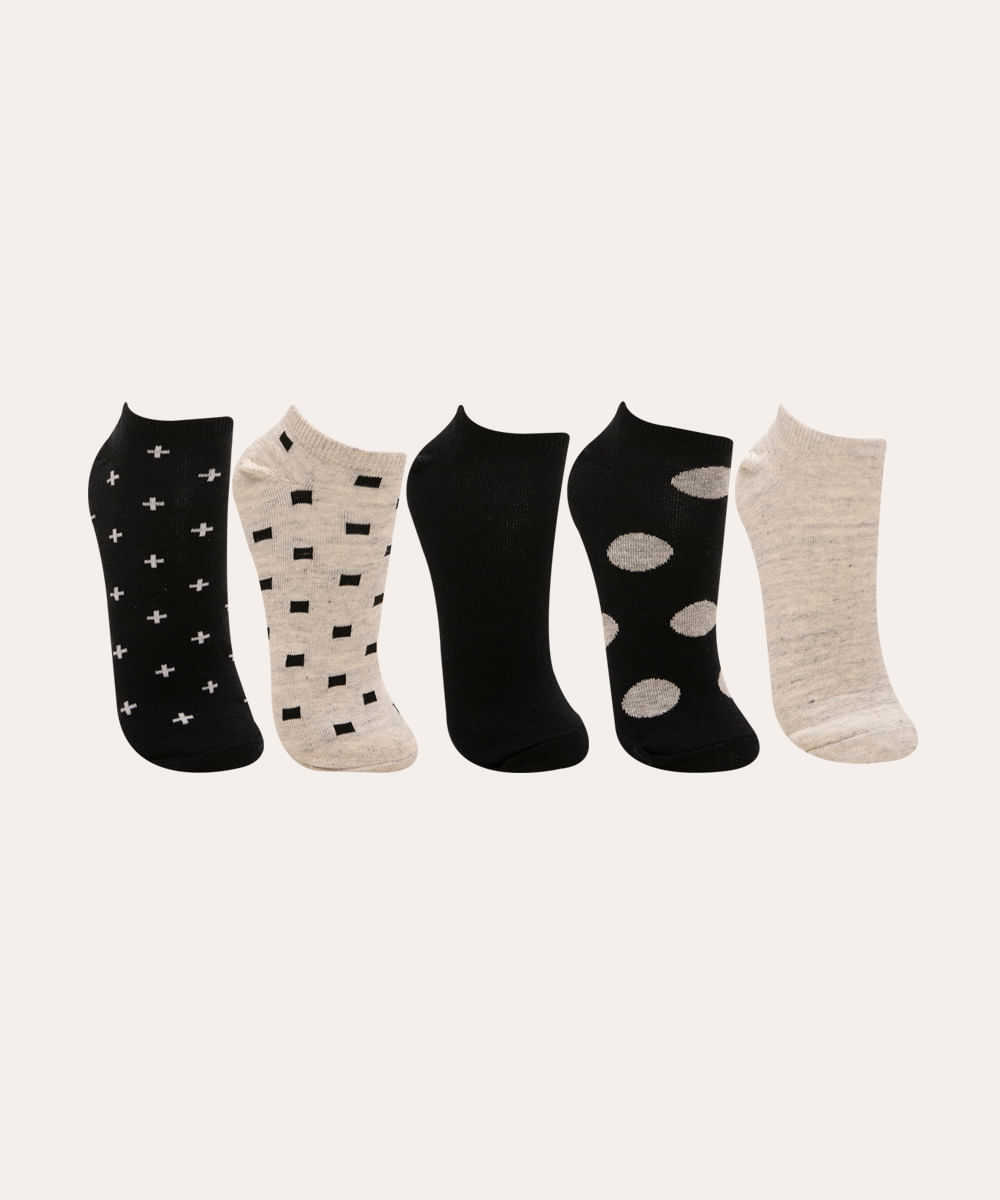 kit de 5 meias cano baixo multicor