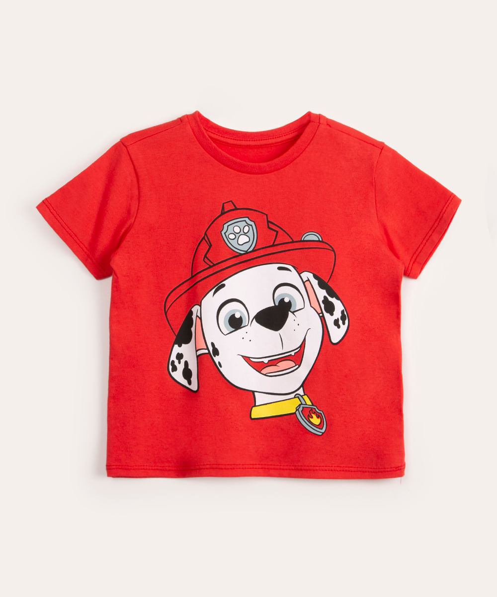 camiseta infantil manga curta patrulha canina vermelho