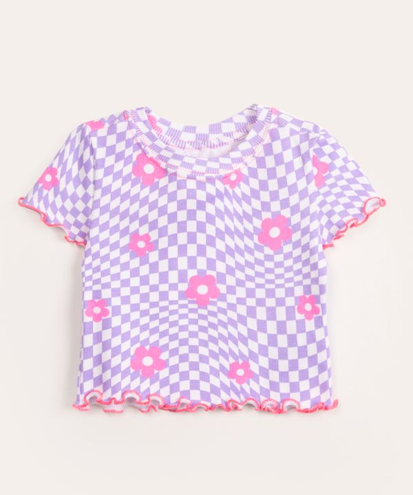 blusa infantil manga curta quadriculada floral multicor 10