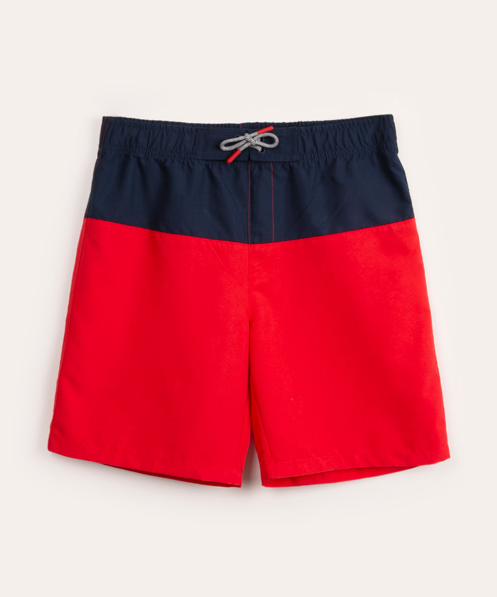 bermuda surf infantil estampa mágica hibisco vermelho