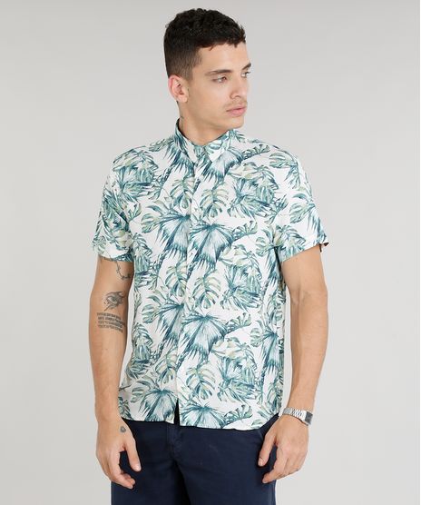 Camisa-Masculina-Estampada-de-Folhagens-Manga-Curta-Bege-Claro-9303652-Bege_Claro_1