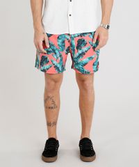 Short-Masculino-Estampado-de-Folhagens-com-Cordao-e-Faixa-Lateral-Coral-9308696-Coral_1