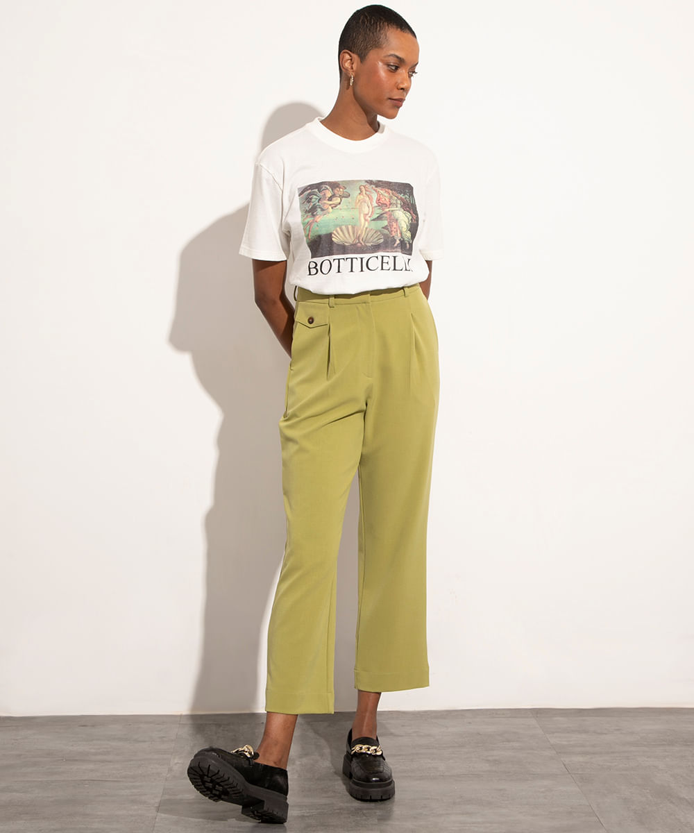 calça alfaiataria cropped cintura alta mindset verde