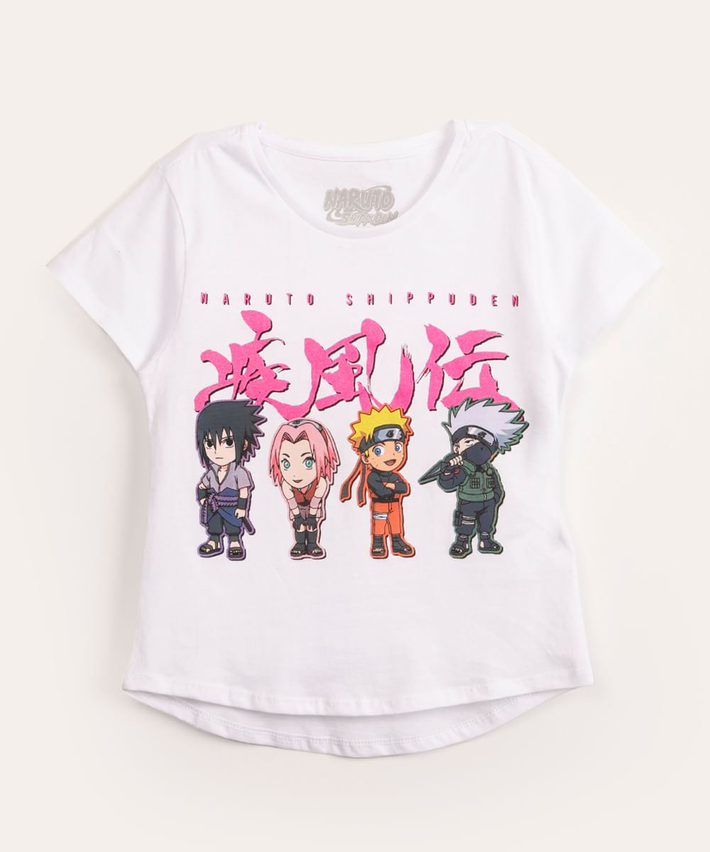 camiseta juvenil manga curta naruto off white