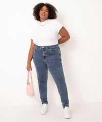 calça plus size jeans skinny cintura super alta azul escuro calça plus size jeans skinny cintura super alta azul escuro
