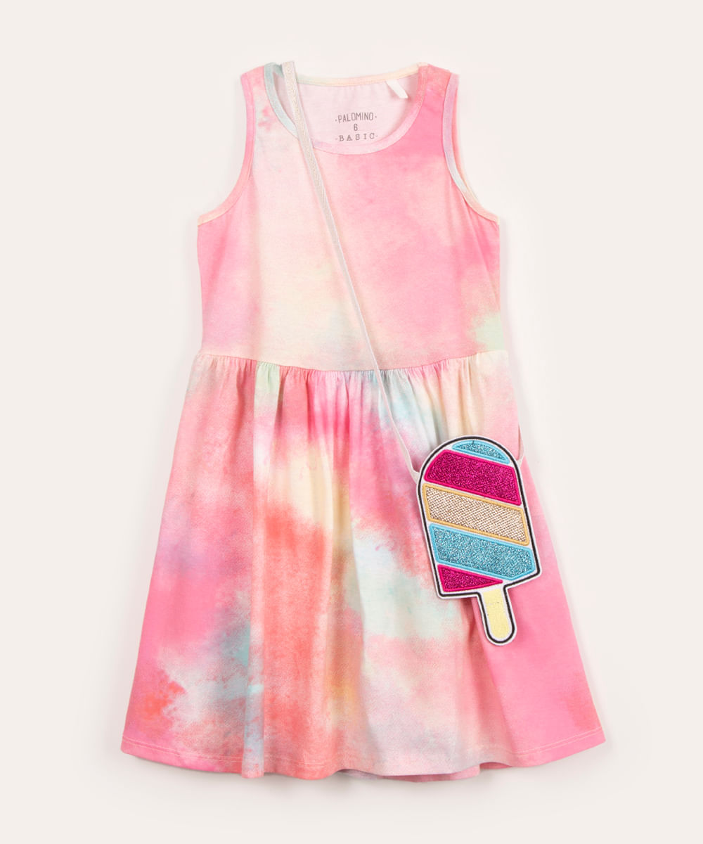 vestido infantil tie dye com bolsa off white