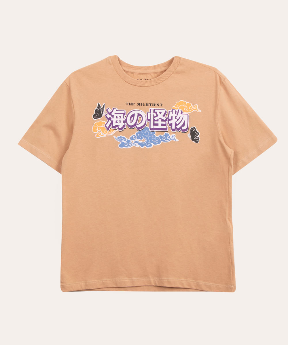 camiseta juvenil oversized manga curta marrom