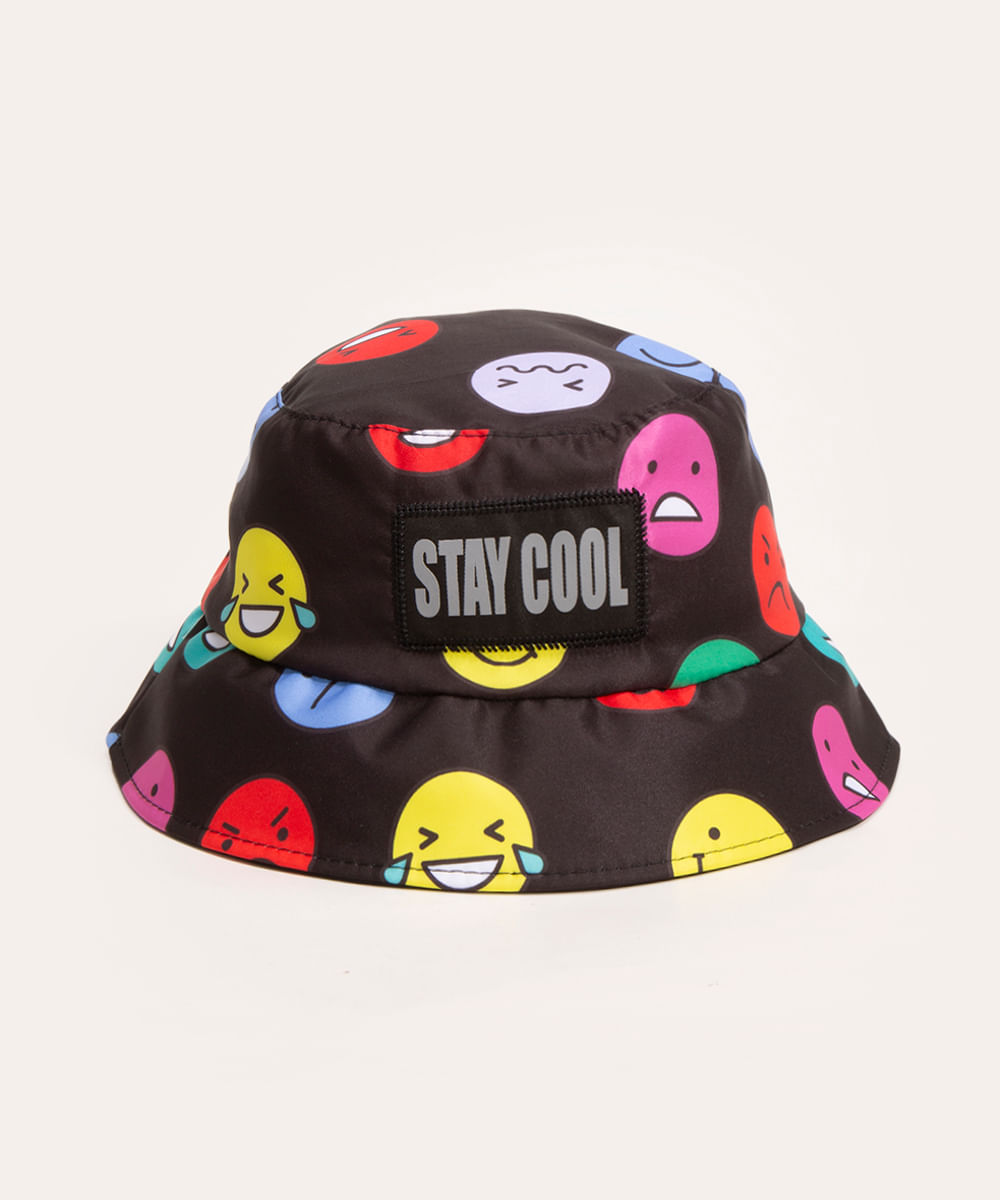 chapéu juvenil bucket hat com bordado preto