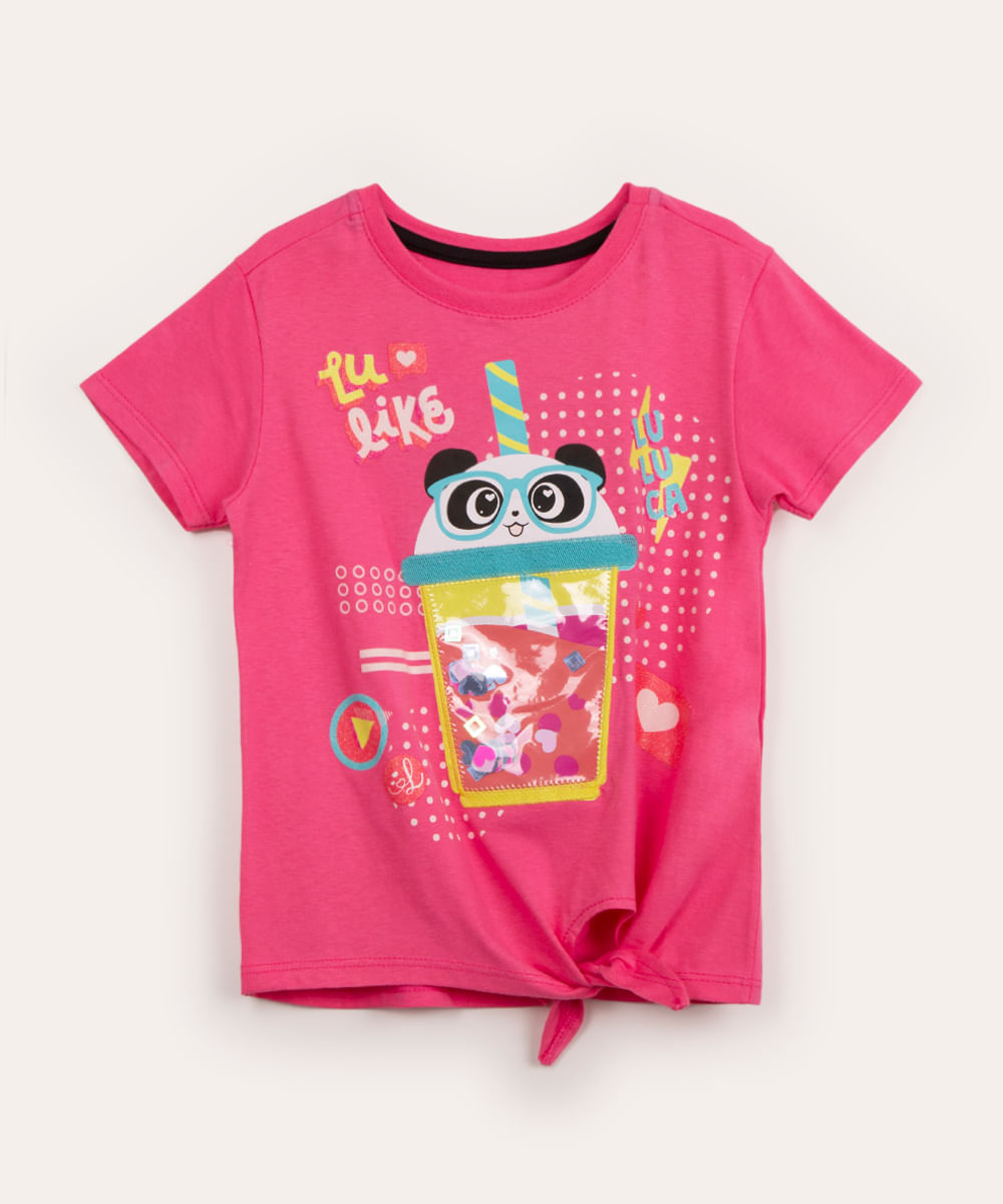 blusa infantil manga curta amarração pandinha luluca pink