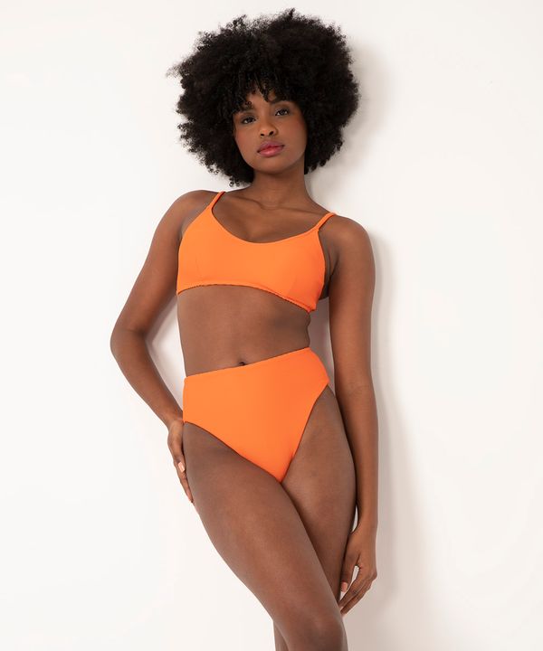 biquíni calcinha hot pant canelada com proteção uv50 laranja P