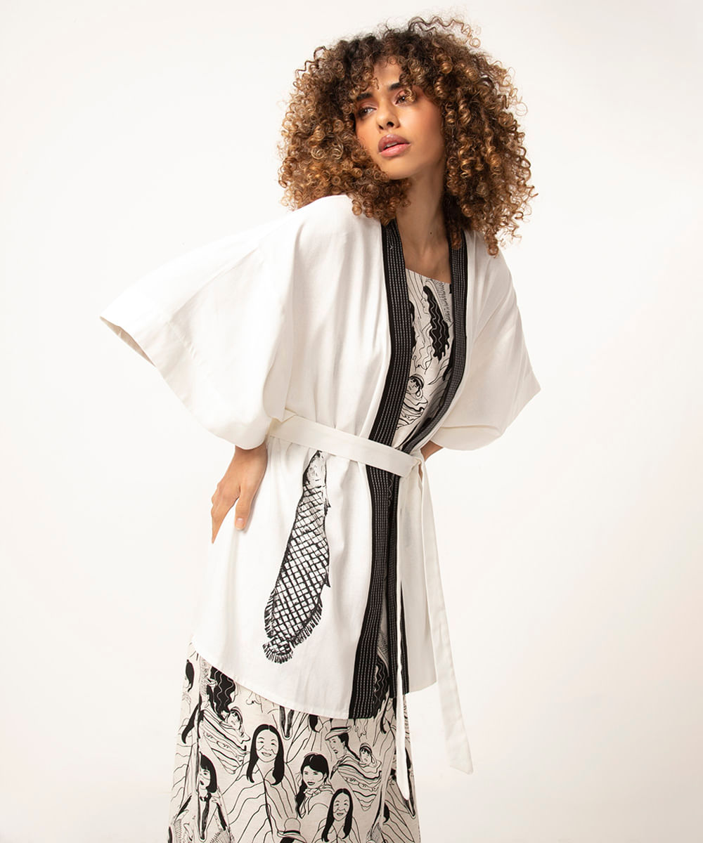 kimono manga curta peixe nalimo off white