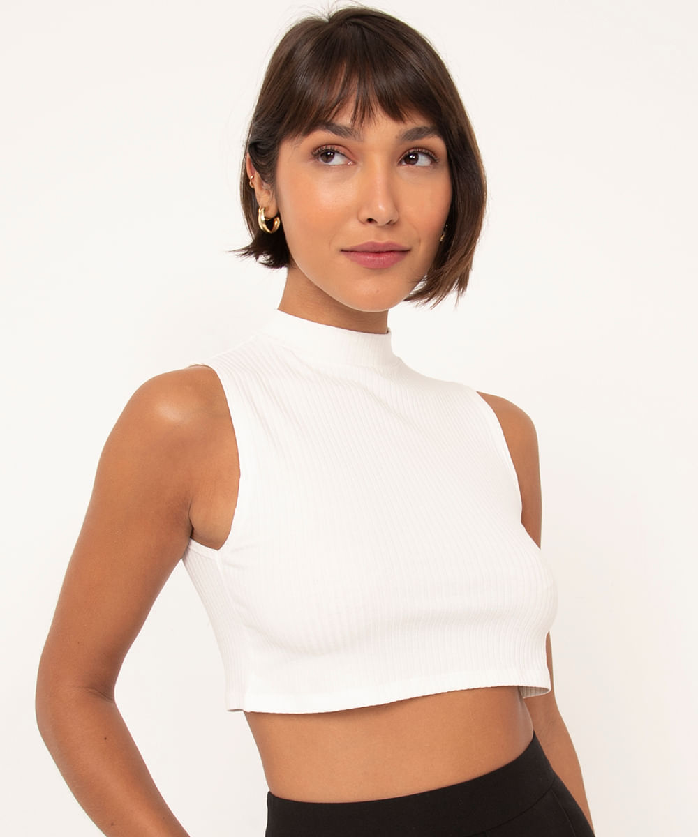 blusa cropped gola alta off white